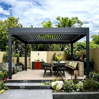 Pergola bioclimatique moderne ouverte avec éclairage LED pour jardin de villa, espace de réception extérieur et salon