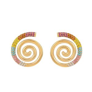 <span class=keywords><strong>Pendientes</strong></span> de tuerca en forma de concha espiral chapados en oro de 18 quilates de acero inoxidable con diamantes de imitación de arcoíris coloridos a la moda para joyería de mujer - Product Image 1