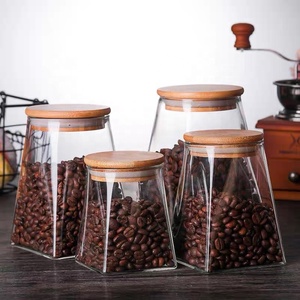 Bocal de rangement en verre à fond carré personnalisé, de grande capacité, scellé, avec couvercle en <span class=keywords><strong>bambou</strong></span>, pour aliments, en forme de cône - Product Image 5
