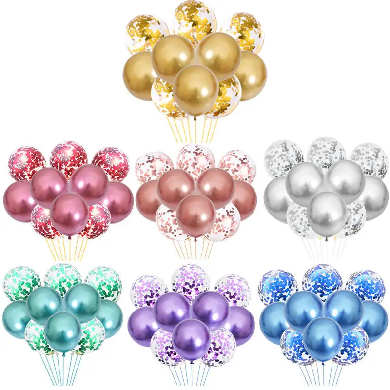 10Pcs Rose Goud Zilver Ballon Set Pailletten Ballonnen Voor Verjaardagsfeestje Decoratie Chrome Metallic Latex Metalicos Globos Set