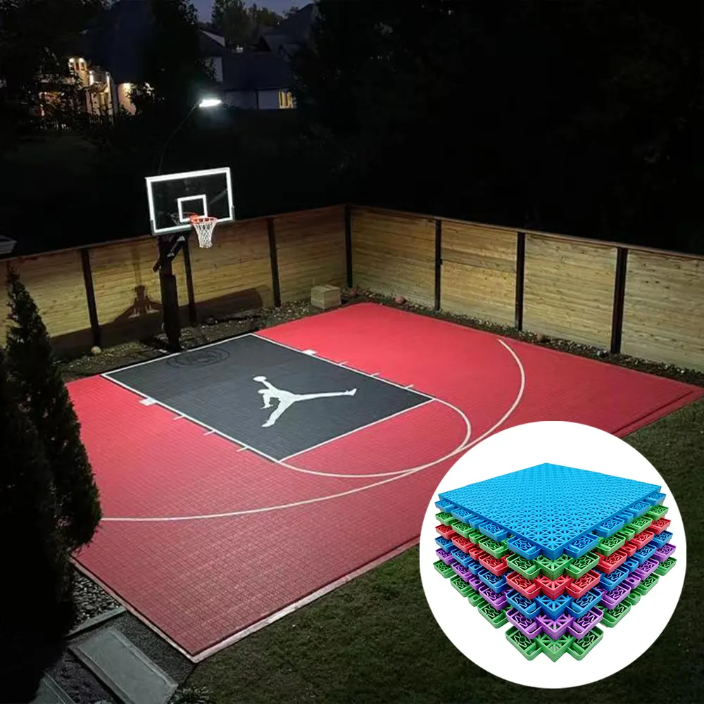 スポーツコートフローリングボード屋外プラスチック床フローティングバスケットボールコート用