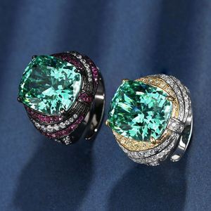 High End Jewelry Eco-friendly Copper Gold Plated 14*16mm Paraiba Green Stone Zirconia Ring for Refined Feminine Elegance - Product Image 3