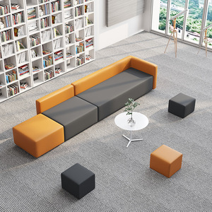 Conjunto de Sofás Seccionales de Cuero Personalizados para Oficina Comercial, Modulares, Convertibles, Ecológicos, con Esponja de Alta Densidad y Base de Acero Inoxidable - Product Image 6