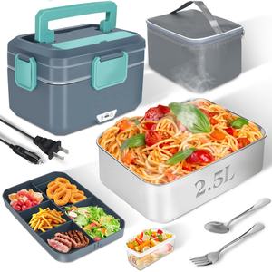 Boîte à lunch électrique portable E03 2,5 L en acier inoxydable, chauffe-aliments avec sac de transport pour voiture, extérieur et usage domestique, alimentation USB, minuterie - Product Image 1