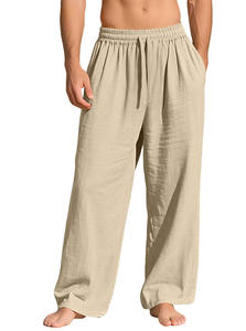 <span class=keywords><strong>Pantalon</strong></span> de sport décontracté en <span class=keywords><strong>lin</strong></span> pour homme, taille élastique avec cordon de serrage, couleur unie, <span class=keywords><strong>pantalon</strong></span> tendance avec poches - Product Image 5