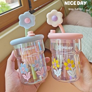 Tazza di vetro ad alta borosilicato resistente alle alte Temperature piccola ragazza di fiori <span class=keywords><strong>acqua</strong></span> <span class=keywords><strong>e</strong></span> filtro per tè ufficio tazza di paglia di tè all'ingrosso - Product Image 2
