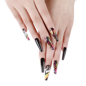 Faux ongles longs détachables style européen et américain, motif notation musicale colorée, pour doigts, style ballerine - Product Image 2