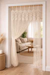 Tapiz de Pared de Macramé Crema, Hecho a Mano, con Flecos Decorativos, Cortina de Pared para Sala de Estar, Dormitorio, Entrada - Product Image 3