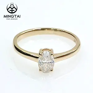 0.5ct Oval Cut Moissanite Center 2.0mm Band 14k Solid Yellow Gold Band Engagement Wedding Rings for Women