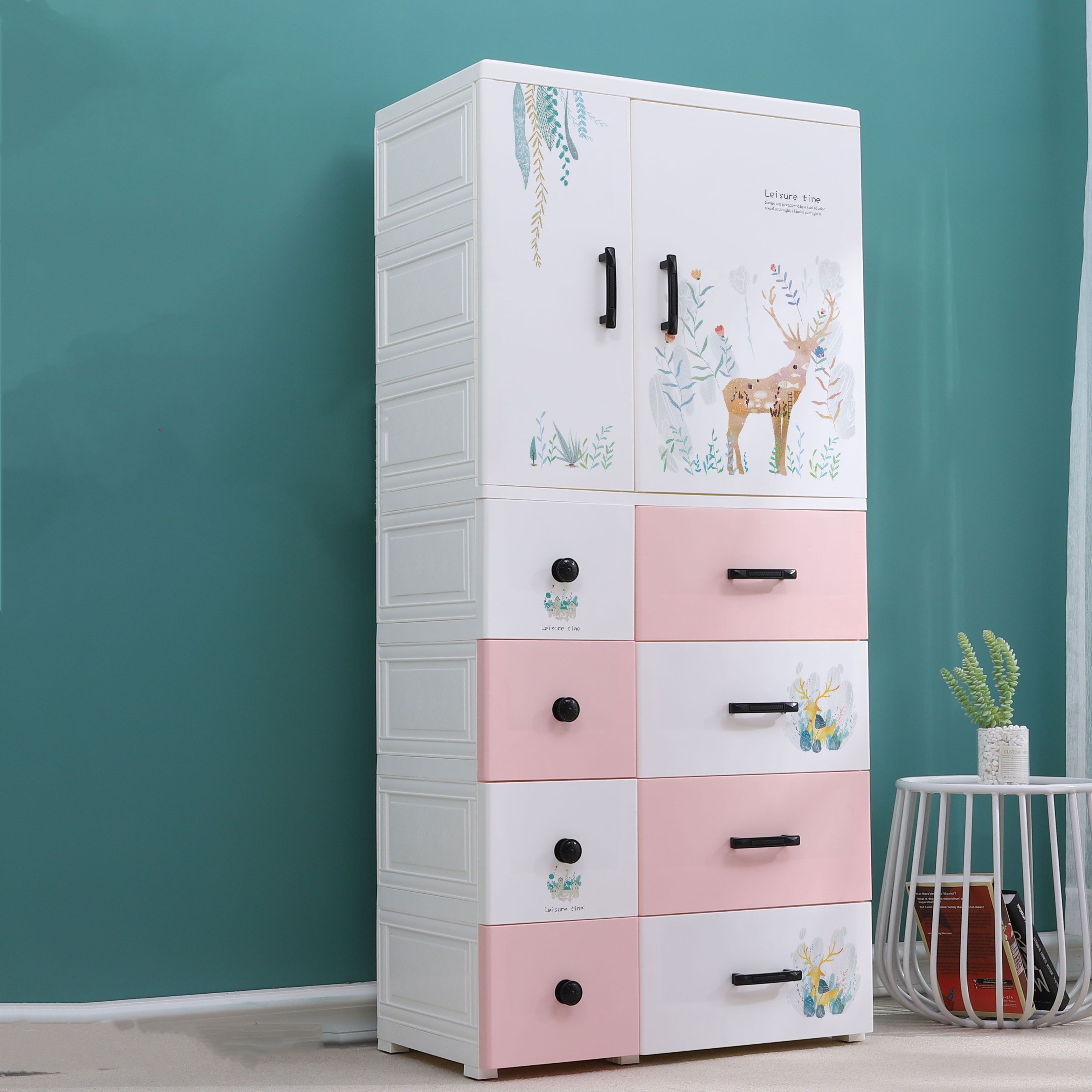 Cartoon Design Plastic Baby Clothes Cupboard 4-Layer Storage