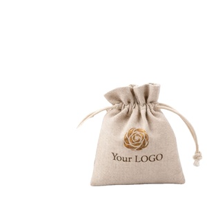 Custom Logo Linen Drawstring Jewelry Packaging Pouch Small <b>Gift</b> <b>Bags</b> for <b>Wedding</b> Party Favors and Retail Goods - Product Image 1