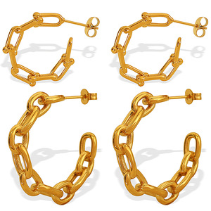 Pendientes de aro con cadena geométrica, chapados en oro de 18k, de acero titanio, para mujer, joyería de moda. - Product Image 5