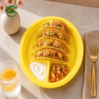 Piring Taco Warna-warni untuk Pesta Malam Fiesta, Tempat Taco PP dengan 2 Area Saus, Dapat Menampung 3 Taco, Dapat Digunakan Kembali