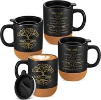 Ensemble de tasses en céramique noire, cadeau chrétien, avec couvercle et base en liège, 4 pièces, pour hommes, café, thé