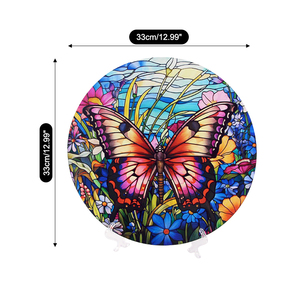 Custom Butterfly Design Glass Sun Catcher Stained Glass Craft <b>Window</b> Wall Hanging 33cm Circle Shape Durable UV Technique Decor - Product Image 5