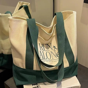 Bolso de mano de lona de algodón orgánico reciclado impreso personalizado bolso de compras de algodón de lona reutilizable grande liso con logotipo - Product Image 6