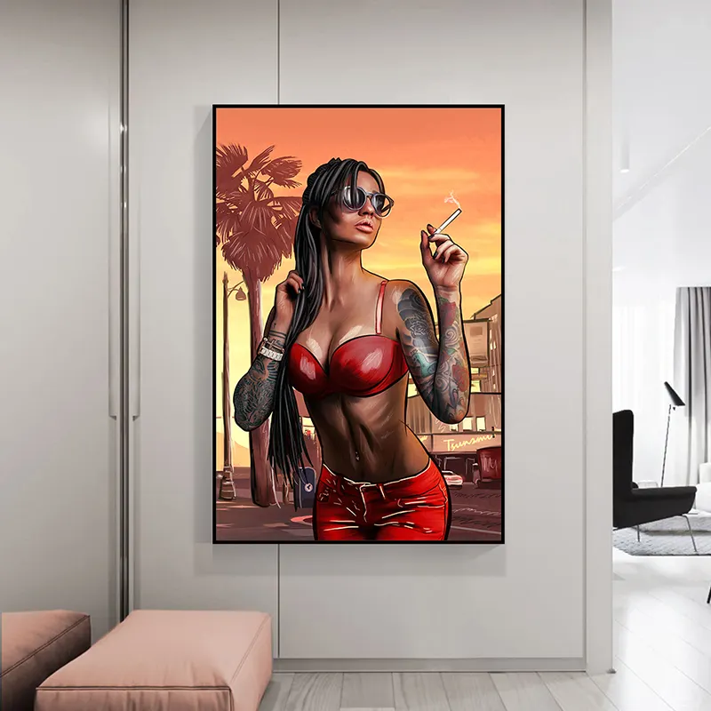 Крутая Сексуальная плохая девушка курение холст картина плакат и печать современные настенные картины