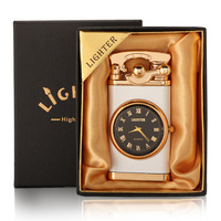 Allume-cigare LC-181 multifonctionnel haut de gamme briquet gonflable en métal coupe-vent avec horloge pour cadeaux de cigarettes