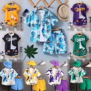 Tenue décontractée pour enfants 2 pièces vêtements de mélange formel à séchage rapide Short de chemise à manches courtes à simple boutonnage pour jeune garçon de couleur unie - Product Image 3