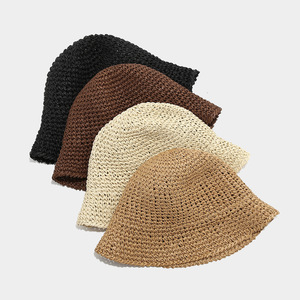 Chapeau <span class=keywords><strong>de</strong></span> soleil d'été pour femme, style pêcheur, en paille faite à la main, pliable, couleur unie, simple, respirant, coupe-vent, idéal pour la plage et les vacances en bord <span class=keywords><strong>de</strong></span> mer - Product Image 3