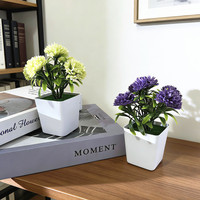 Vcare – Composition florale artificielle en soie, 5 têtes de œillets, pot carré, faite à la main, pour décoration intérieure et de bureau