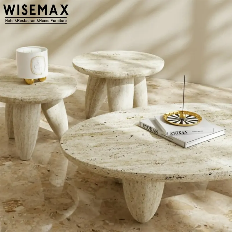 WISEMAX FURNITURE Table centrale de luxe lumineuse Mobilier de chambre Table basse moderne en travertin de marbre pour canapé Côté salon