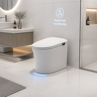 WC intelligent moderne avec chasse d'eau automatique par siphon, télécommande, cuvette allongée, fixation au sol, siège chauffant, siphon en S