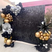 Ensemble de ballons noir, or et argent avec boule disco, ballons en feuille d'aluminium étoile noire, décoration rétro pour fête d'anniversaire, Nouvel An, remise de diplôme