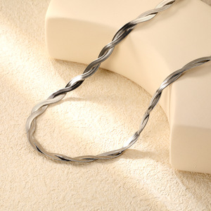 Woven <b>Cross</b> Strand <b>Chain</b> 18k Stainless Steel Clavicle Necklace For Women Everyday Wear - Product Image 3