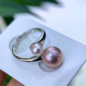 Bague en perle naturelle violette de style double croix, nouveau produit, 11-12 mm et 6-7 mm, micro-défauts d'eau douce, S925 - Product Image 2