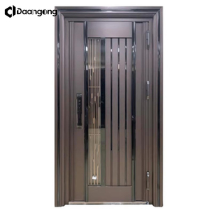 Porte de sécurité haut de gamme en acier inoxydable avec panneau de verre à motifs, cadre finition or, taille personnalisée pour <span class=keywords><strong>entrée</strong></span> de <span class=keywords><strong>villa</strong></span> de luxe - Product Image 6