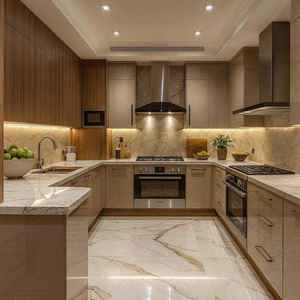 Armoires de cuisine de luxe finition marbre beige, meubles élégants pour un intérieur de maison raffiné, design de cuisine modulaire haut de gamme - Product Image 4