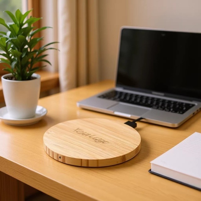 Custom Logo Bamboo Wireless Charger 15W Fast Charging Wooden Pad Eco-Friendly Corporate Gift for iPhone Android