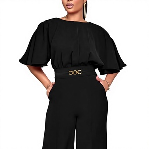 <span class=keywords><strong>Combinaison</strong></span> élégante Acelyn pour femme, sexy, <span class=keywords><strong>grande</strong></span> <span class=keywords><strong>taille</strong></span>, jambe large, manches bouffantes, pantalon au-dessus du genou, tenue de soirée une pièce - Product Image 1