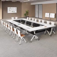 Table de conférence rectangulaire pliante en bambou Mekia modèle 002, ensemble de chaises de formation mobiles avec roulettes, salles de réunion, événements, modulaire