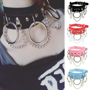 Wowei Punk <span class=keywords><strong>Goth</strong></span> Studded Rivet Pu Leather Gothic Collar Chains Gargantilha O <span class=keywords><strong>Ring</strong></span> Colar Ajustável para Mulheres e Homens - Product Image 2
