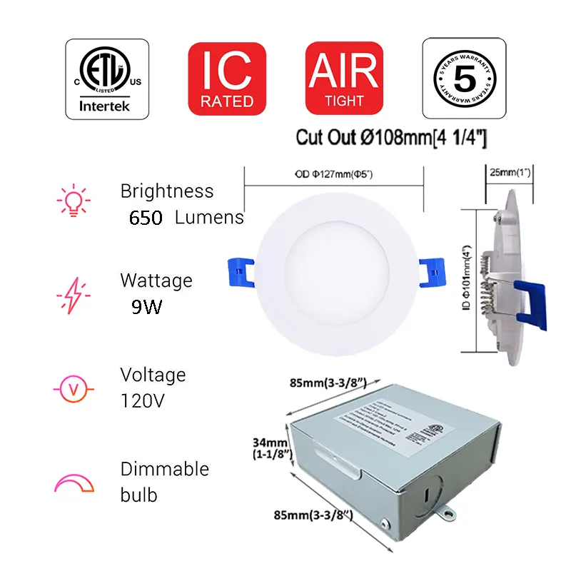 4 pulgadas empotrada china panel led de bajo perfil LED Panel de luz