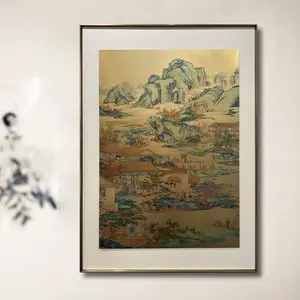 Chinoiserie المناظر الطبيعية اللوحة الفنية للغابات الجبلية إطار معدني غرفة المعيشة فندق جدار الفن
