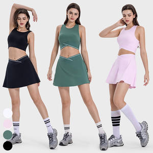 Bayan nefes hızlı kuru etek yan cep <span class=keywords><strong>2</strong></span> in 1 Mini etekler çapraz V kemer kısa açık spor elbise Golf tenis etek - Product Image 5