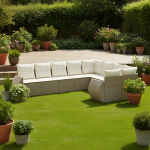 Conjunto de Sofás de Jardín de Ratán Beige para 6 Personas, Muebles de Exterior Resistentes a la Intemperie, Diseño Contemporáneo - Product Image 2