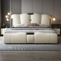 Tempat Tidur King Queen Full Size dengan Rangka Besi Kayu Oak, Pelapis Kulit, Hemat Ruang, Mewah Modern, Buatan Pabrik Cina