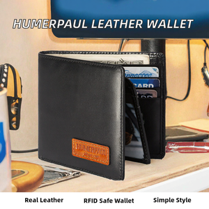 Portefeuille pour homme en cuir véritable avec protection RFID, pince à billets et doublure en polyester, portefeuille minimaliste de marque - Product Image 2