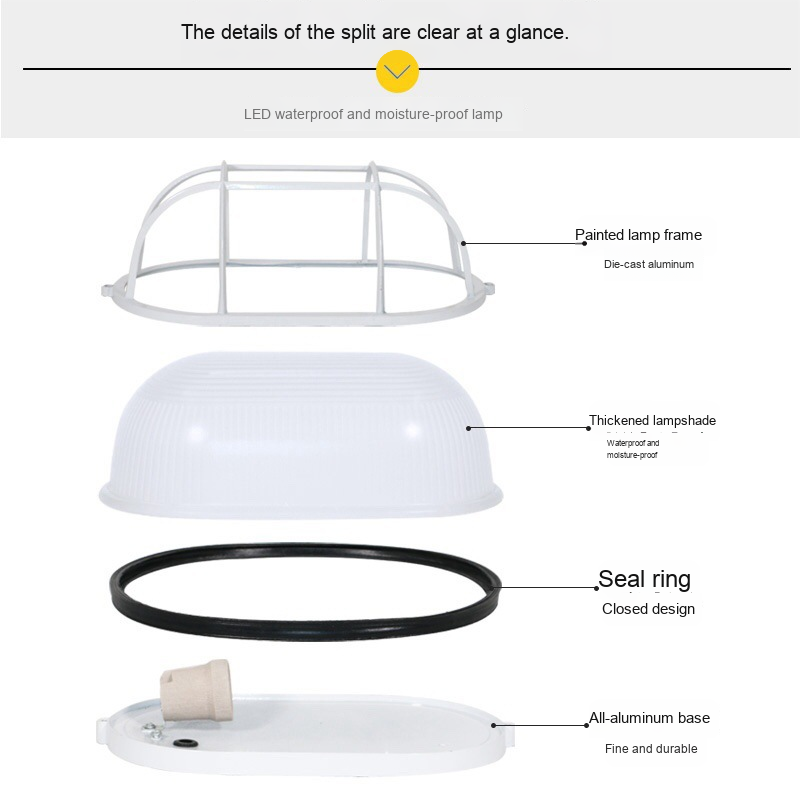 Explosion-Proof LED Moisture-Resistant Aluminum Lamp Anti-Fog Bathroom Kitchen Ceiling Light Waterproof Refrigerator Lamp