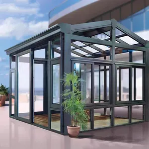 Competitive price four season triangle free standing solar patio glass outdoor house winter sunroom aluminum frame greenhouse