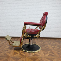 Chaise de barbier rouge de style rétro, chaise de coiffure en cuir, chaise de rasage de luxe, cadre pivotant inclinable, chaise de coiffure pour salon