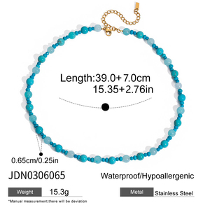 J&amp;D Holiday Style 18k Gold Stainless Steel Casual Classic Natural Stone <strong>Turquoise</strong> Beaded <strong>Necklace</strong> - Product Image 5