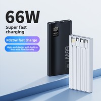 Batterie externe ultra-rapide 66W 20000mAh avec câbles intégrés, chargeur portable mince, pack de batterie externe, logo personnalisé du fabricant