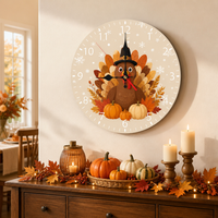 Horloge murale en bois de 25 cm, design arbre de Noël pour salon, horloge ronde imprimée UV