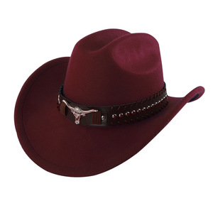 Sombrero de Vaquero con Cinturón de Cabeza de Toro, Accesorio de Moda, Protección Solar, Cálido y con Sombra, Otoño 2024, Sombrero de Ala Ancha de Poliéster - Product Image 5