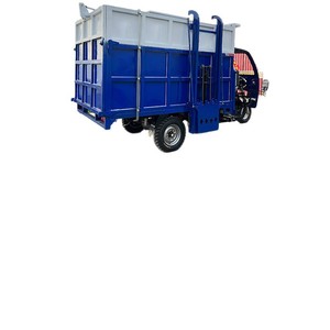 Camion poubelle compacteur à trois roues bleu, moteur essence, avec bac à déchets pour la collecte et le transport des ordures - Product Image 5